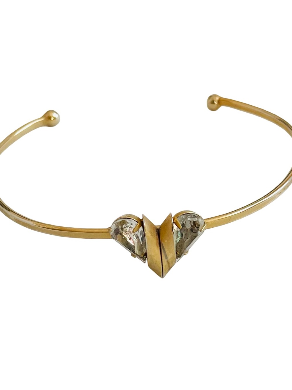 Vintage Goldtone Cuff Bracelet With Glass Heart